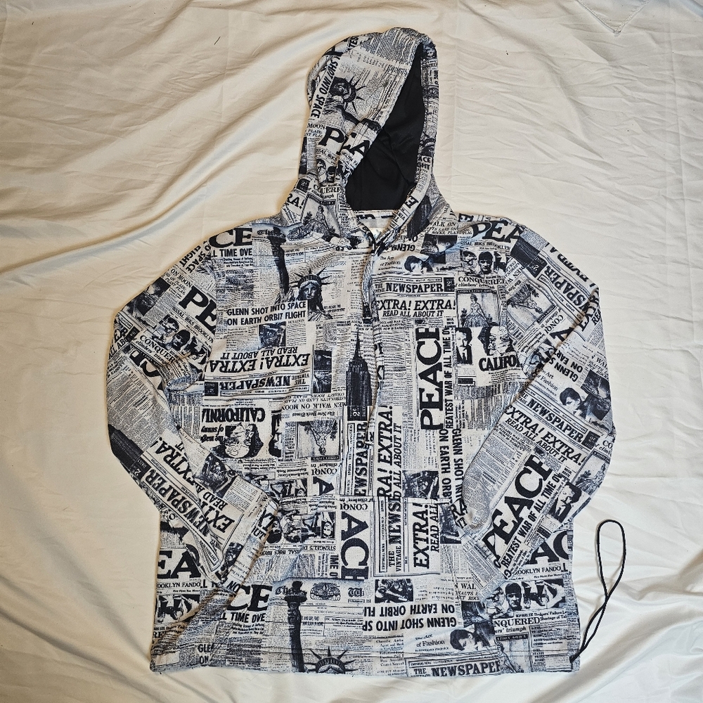 Fresh Prints Of Bel-Air Newsprint Black White Newspaper Pattern Hoodie